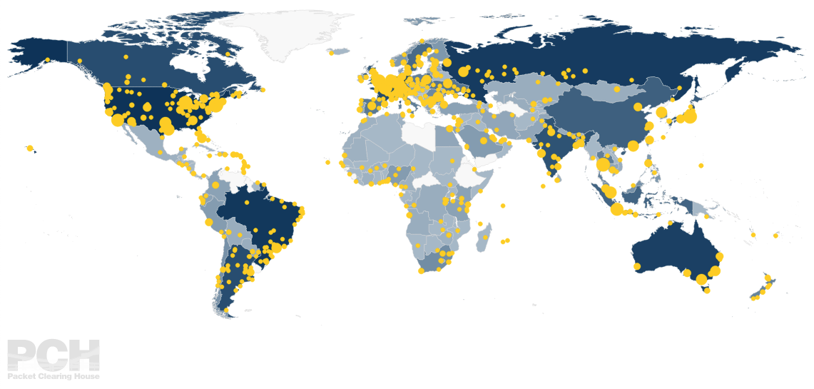 PCH Internet Exchange Point Directory map